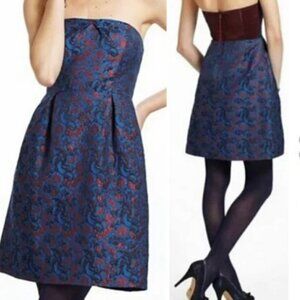 Anthropologie Leifnotes Strapless Blue and Burgundy Mini Dress